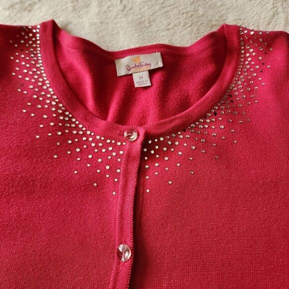 Quacker Factory Plus Size 2X Dark Pink Cardigan Embellished Long Sleeve - Picture 4 of 10